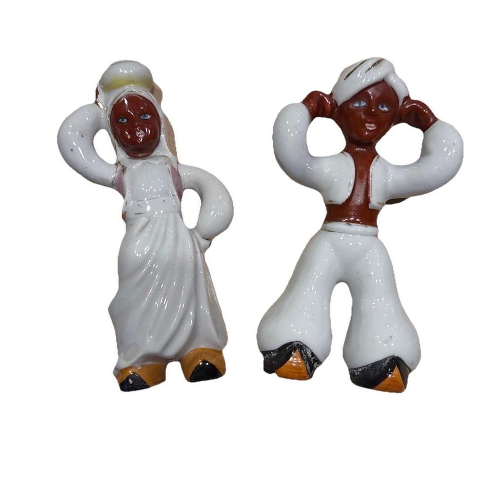 Ceramic Figurines ~ MAN & WOMAN w/ Turban "Made in Occupied Japan" Stamp 1945-52